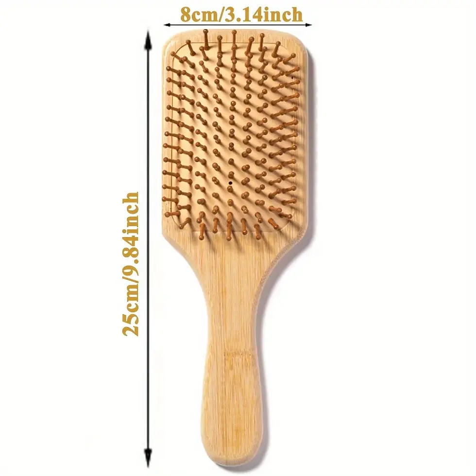 Miniatura: Natural Bamboo Paddle Comb Escova Antiestática Massageia Couro Cabelos e Peruca