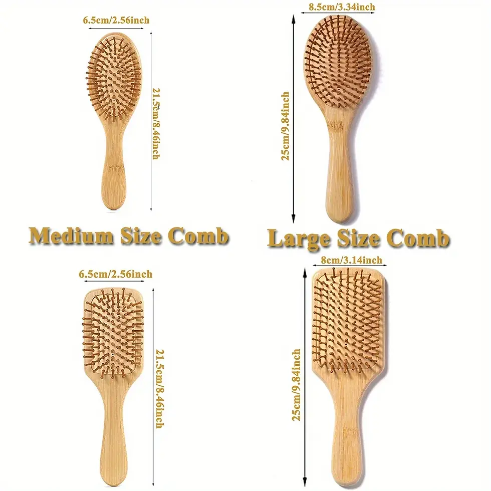 Miniatura: Natural Bamboo Paddle Comb Escova Antiestática Massageia Couro Cabelos e Peruca