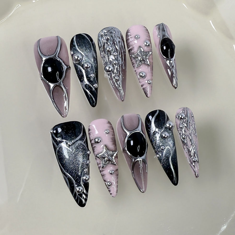 Miniatura: Long Stiletto Press On Nails Azul Coração Strass Laço Unhas Acrílicas Y2K Fa