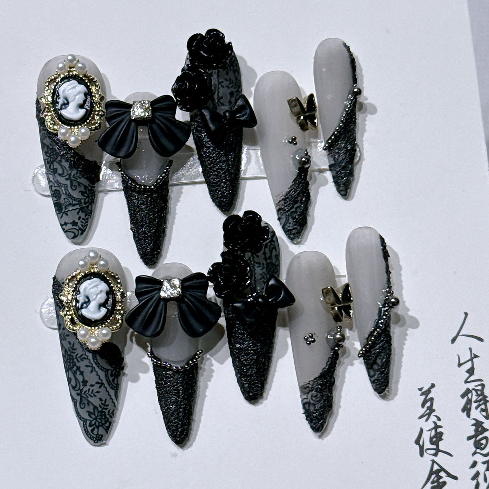 Miniatura: Long Stiletto Press On Nails Azul Coração Strass Laço Unhas Acrílicas Y2K Fa