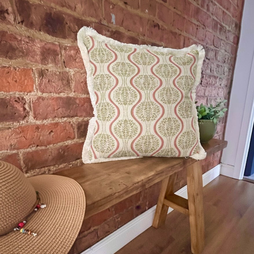 Thumbnail: green red damask style print floral feather cushion