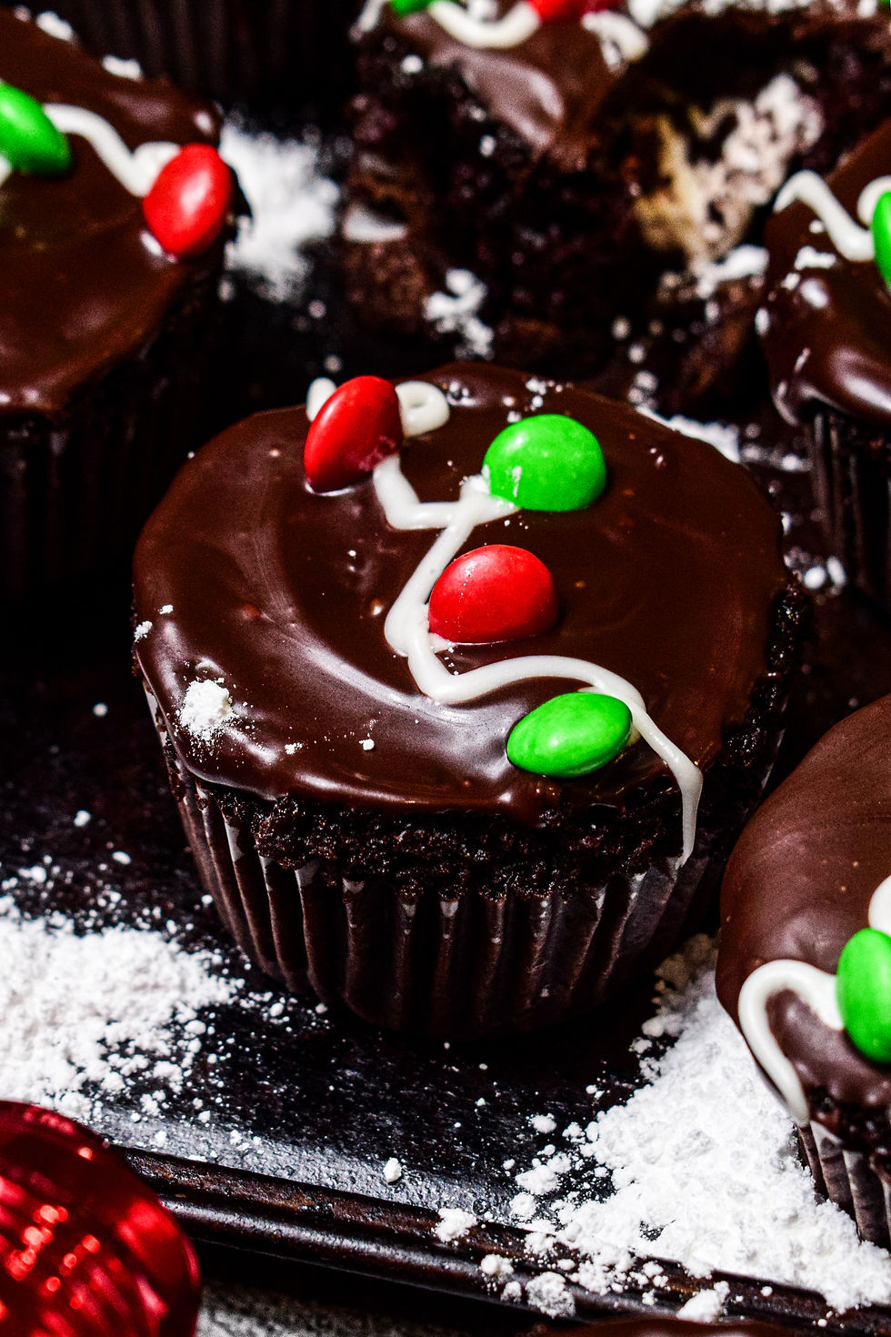 holiday copycat hostess cupcakes on a festive background