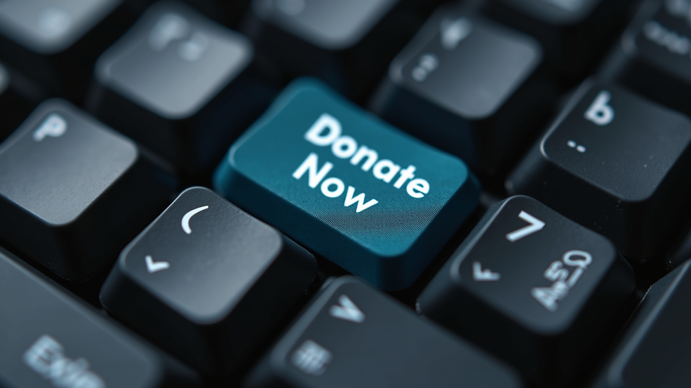 High angle view of a computer keyboard with a "Donate Now" key