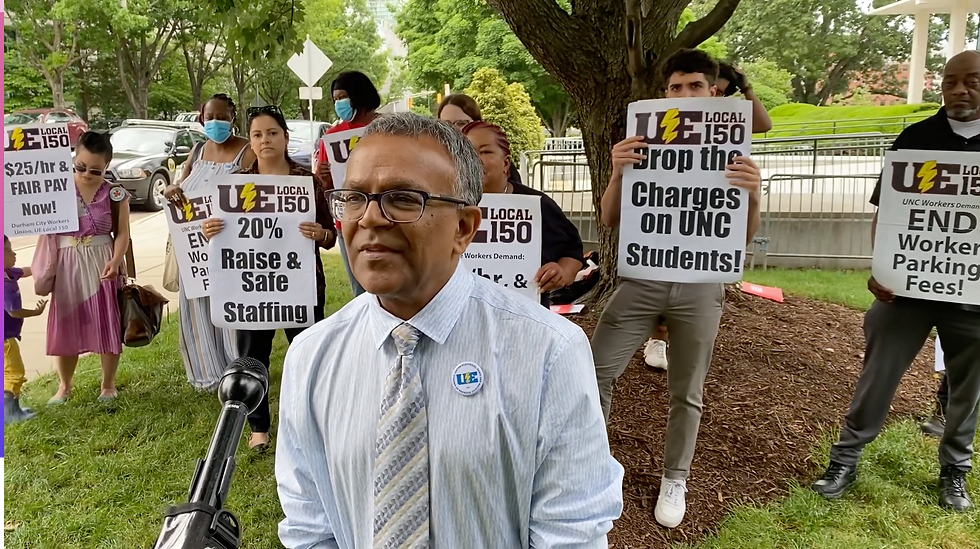 State DHHS worker, Rakesh Patel, speakers at UE Local 150 political action day