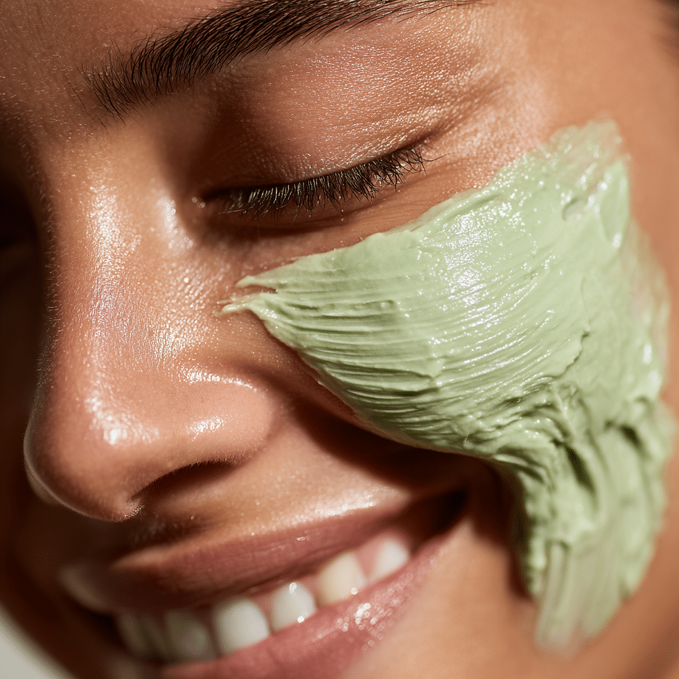 Photo of a woman with a facial mask on her cheek