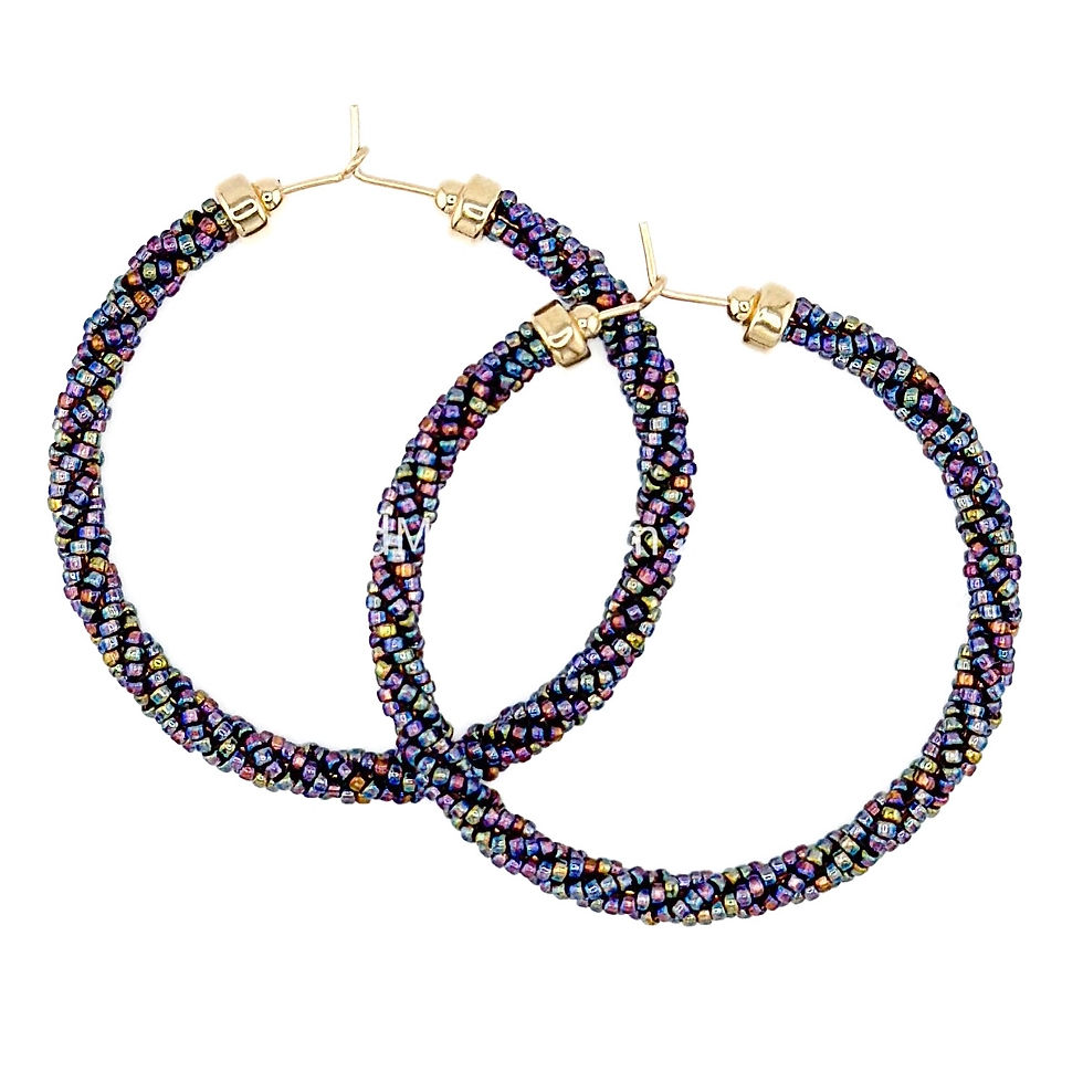 DUSKY IRIS BEADED GOLD HOOPS