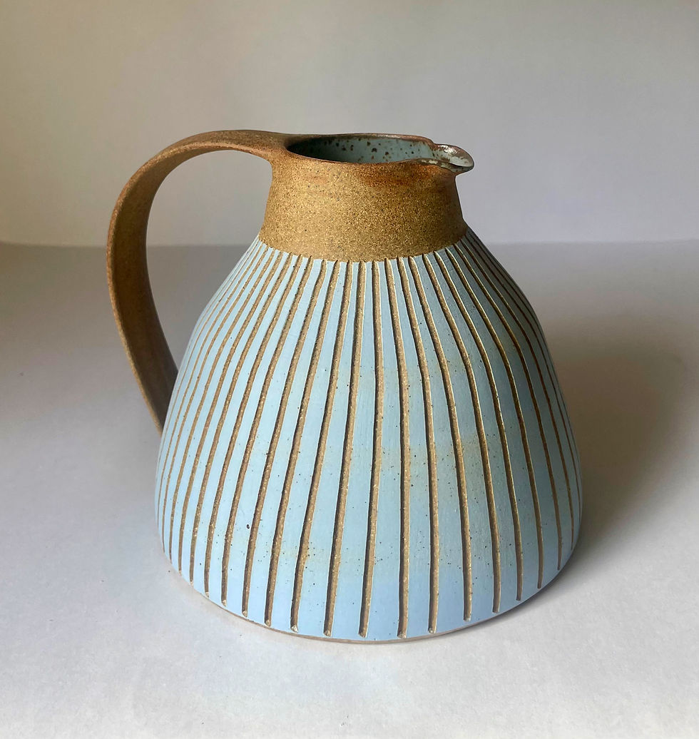 Thumbnail: stoneware jug with cornflower blue slip decoration