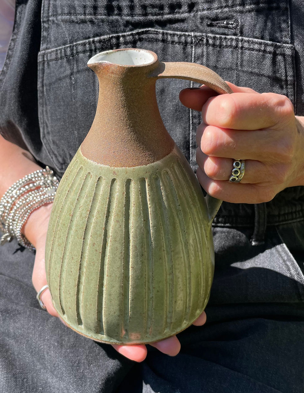 Thumbnail: Stoneware jug with satin green glaze