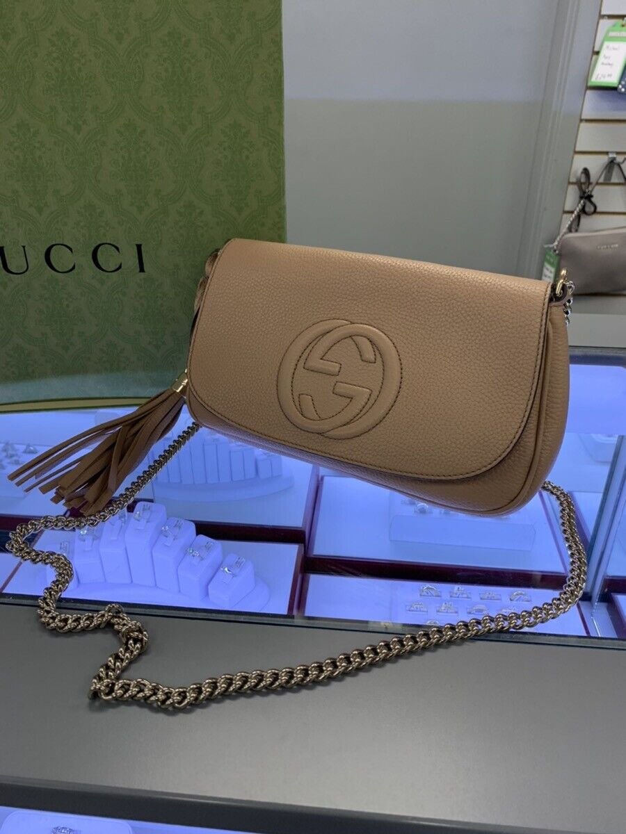 GUCCI CAMELIA SHOULDER BAG ROSE BEIGE/LIGHT TAN CROSS BODY ENTRUPY AUTHENTICATED