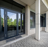 contemporary glass office entrance