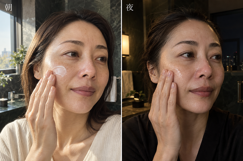 朝晩のスキンケアをする女性