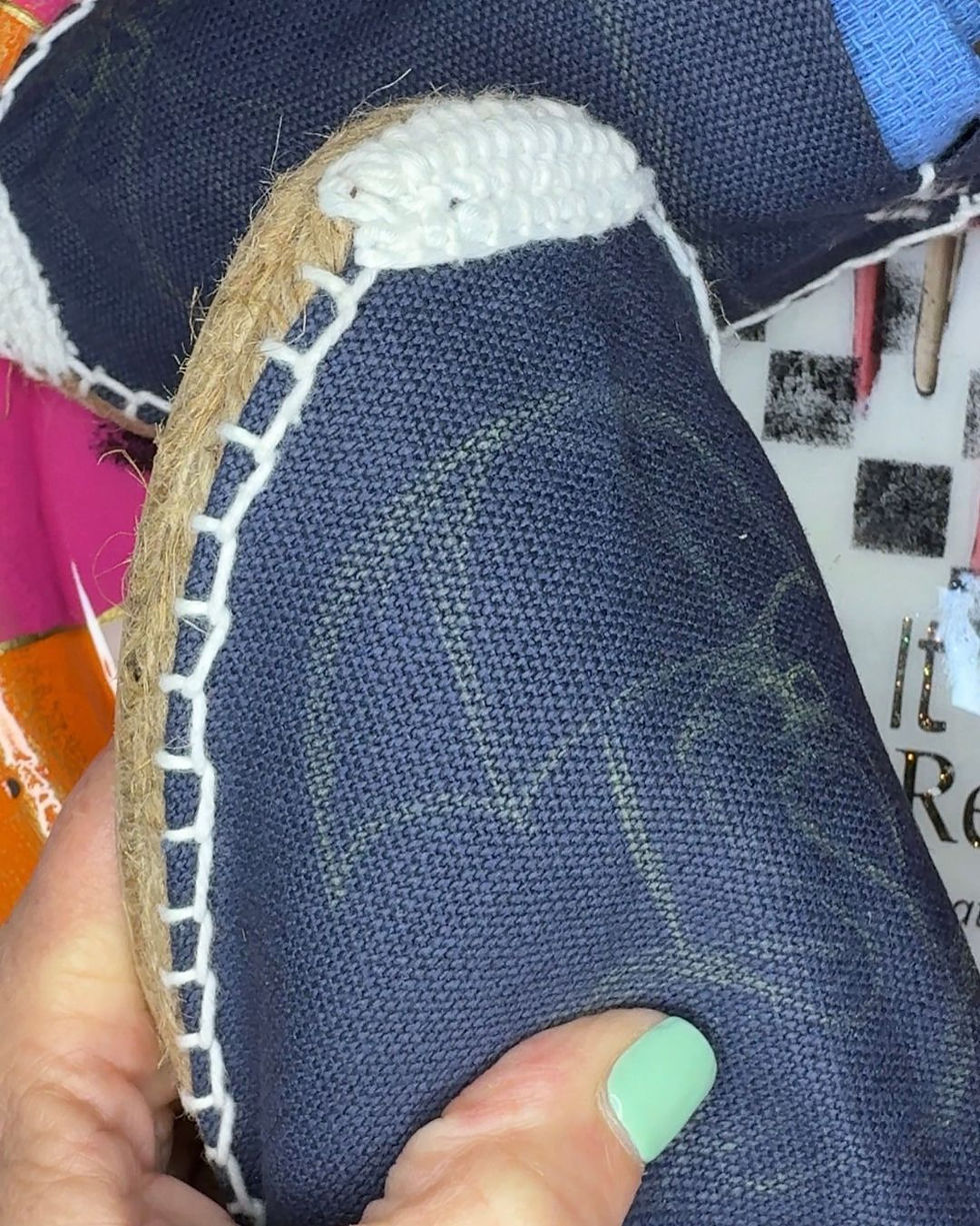 blue espadrilles with custom drawing sketched on with chalk pencil by Traceys Fancy
