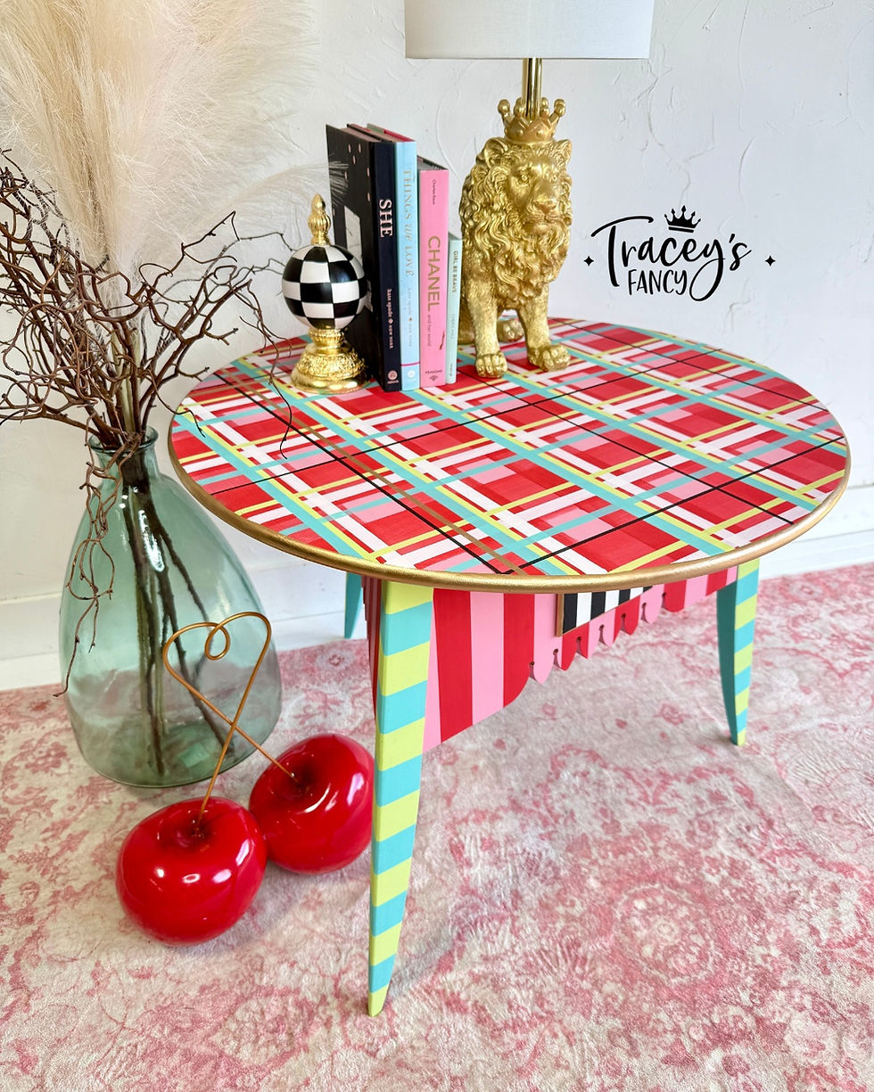 custom painted tartan plaid table by Traceys Fancy
