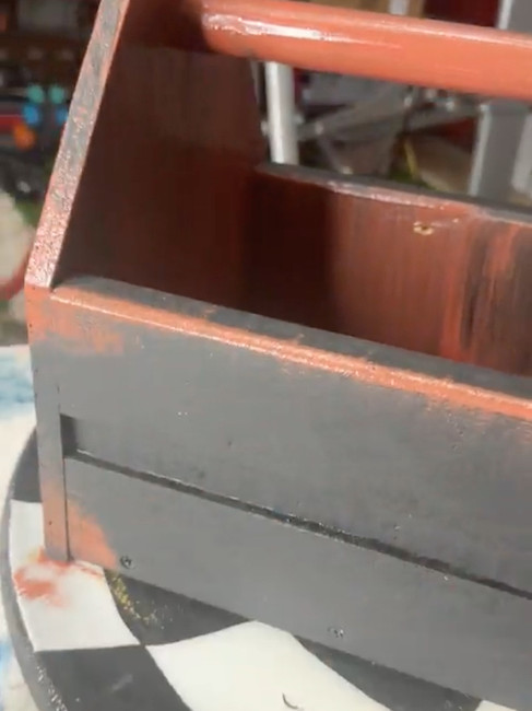 rusty nail paint added for faux rust on wooden toolbox by traceys fancy