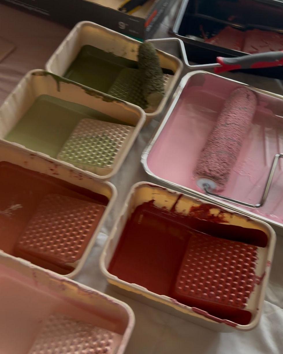 color palette of paints mixed and ready to start painting the easy DIY desert wall mural