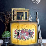 yellow floral table makeover by Traceys Fancy