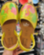 yellow tropical-themed painted leather shoes by Traceys Fancy