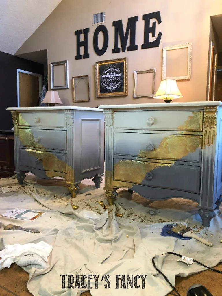 Gold Leaf Ombre Nightstands