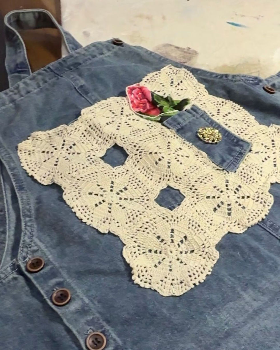 Shabby Rose Hand Painted Denim Overalls by Traceys Fancy