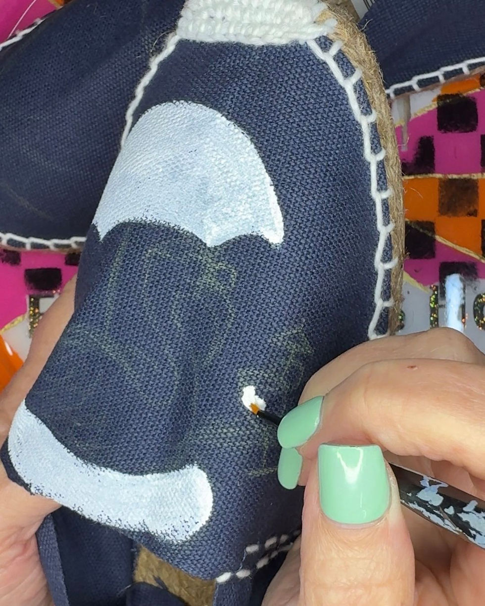 blue espadrilles with custom artwork primed in white by Traceys Fancy