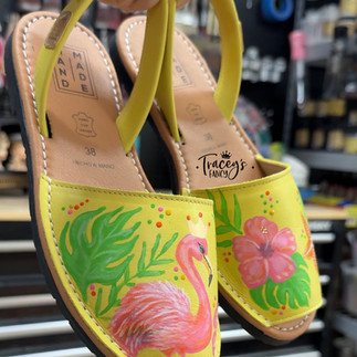 hand painted yellow tropical sandals by Traceys Fancy