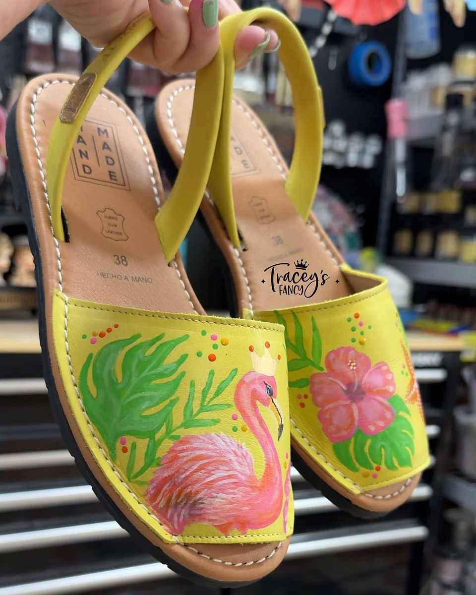 hand painted yellow tropical sandals by Traceys Fancy