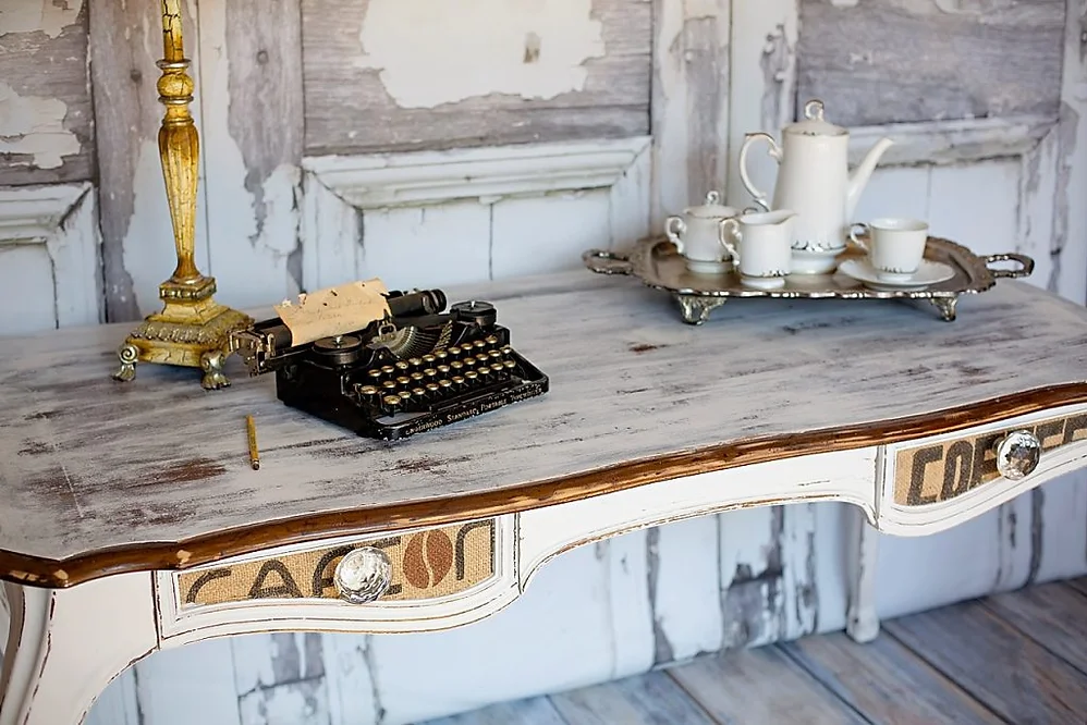 Coffee Sack Decoupage Desk by Traceys Fancy