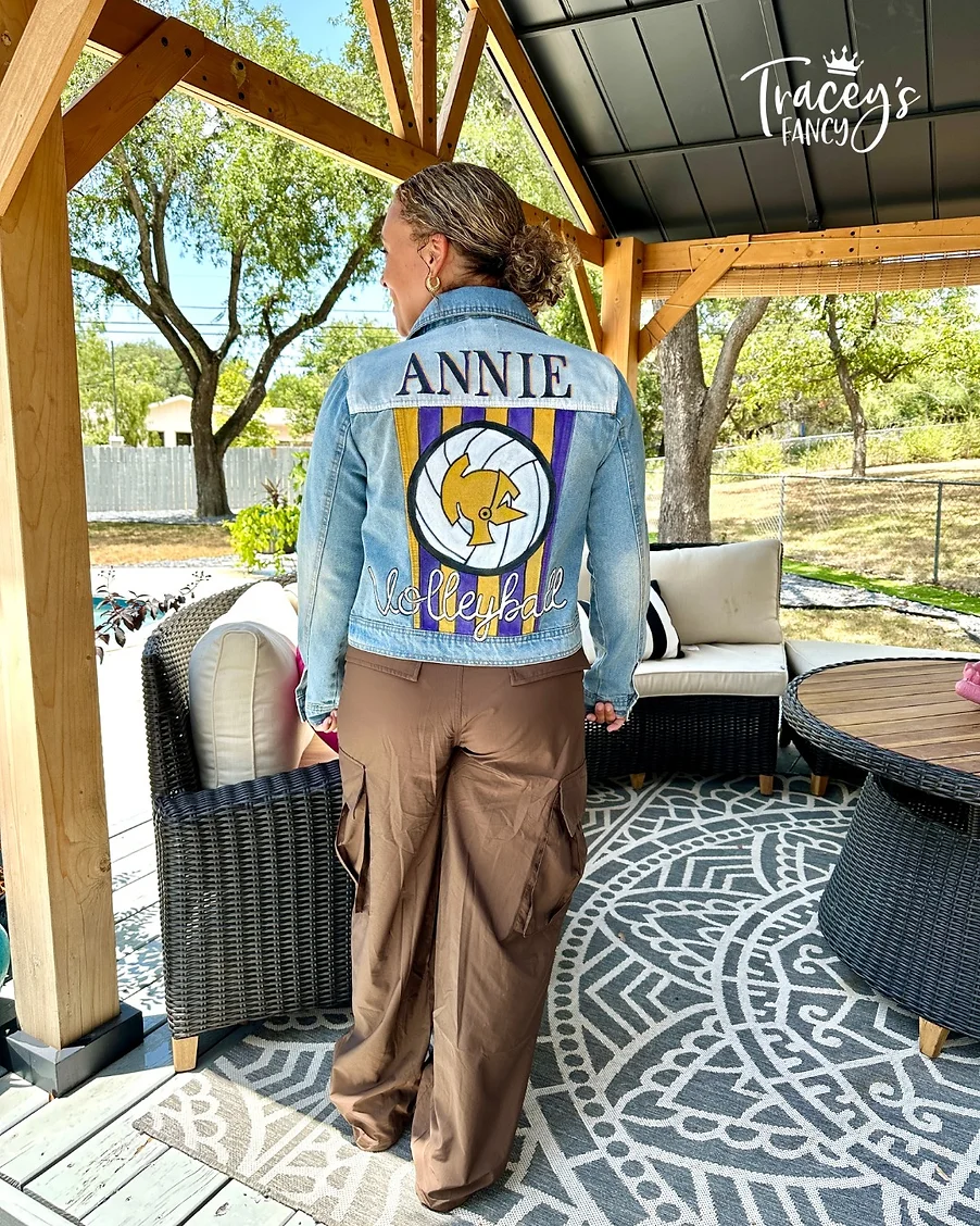 Volleyball Custom Denim Jacket by Traceys Fancy
