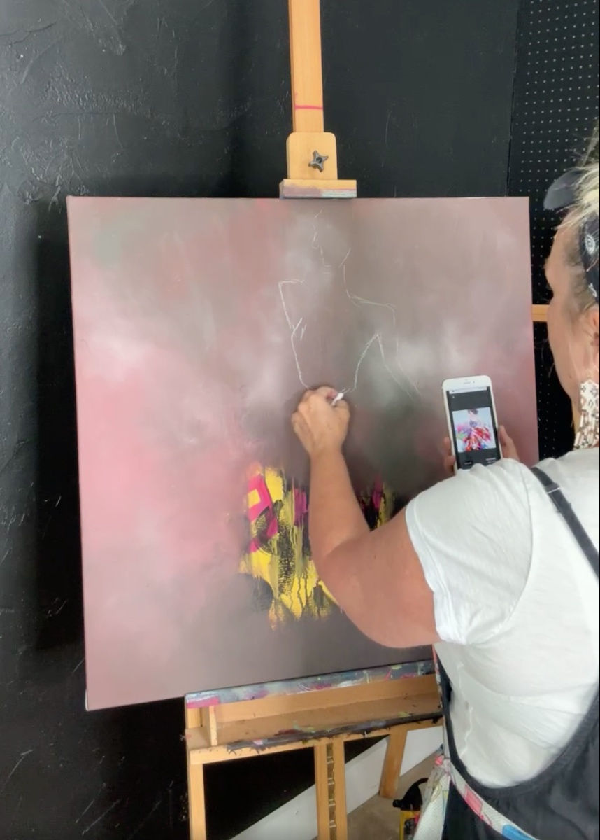sketching girl on canvas