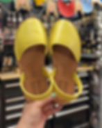 yellow tropical-themed painted leather shoes by Traceys Fancy before