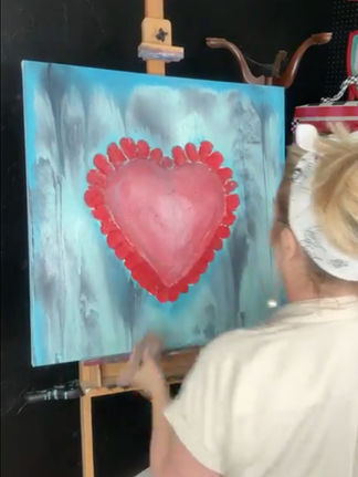 painting textured heart on canvas red