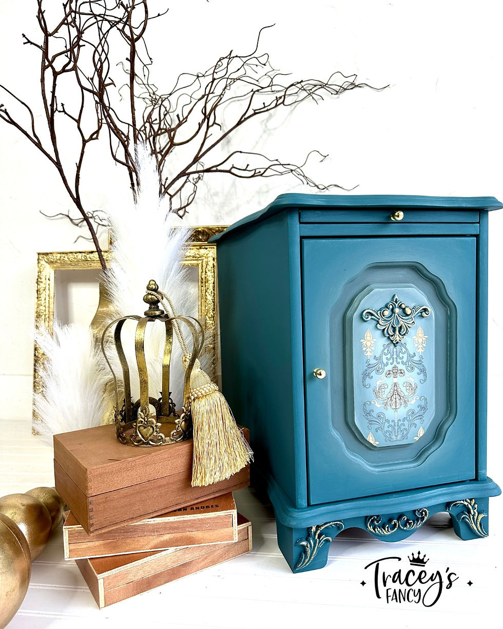 Blue Side Table with Water Slide Transfers by Traceys Fancy
