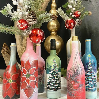 holiday themed wine bottles by Traceys Fancy