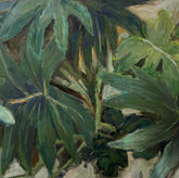 large oil painting of Monstera leaves by Brucie Holler