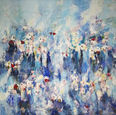 Abstract blue floral- scape by Spanish Aritst Nati Torres