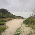 oil painting by Marc Hanson of a sandy pathway through some dunes to get to a beach