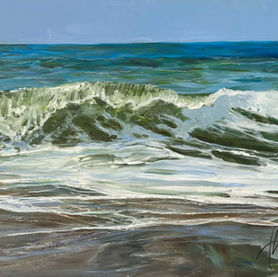 green and blue waves realistic painting by Tom Jordan