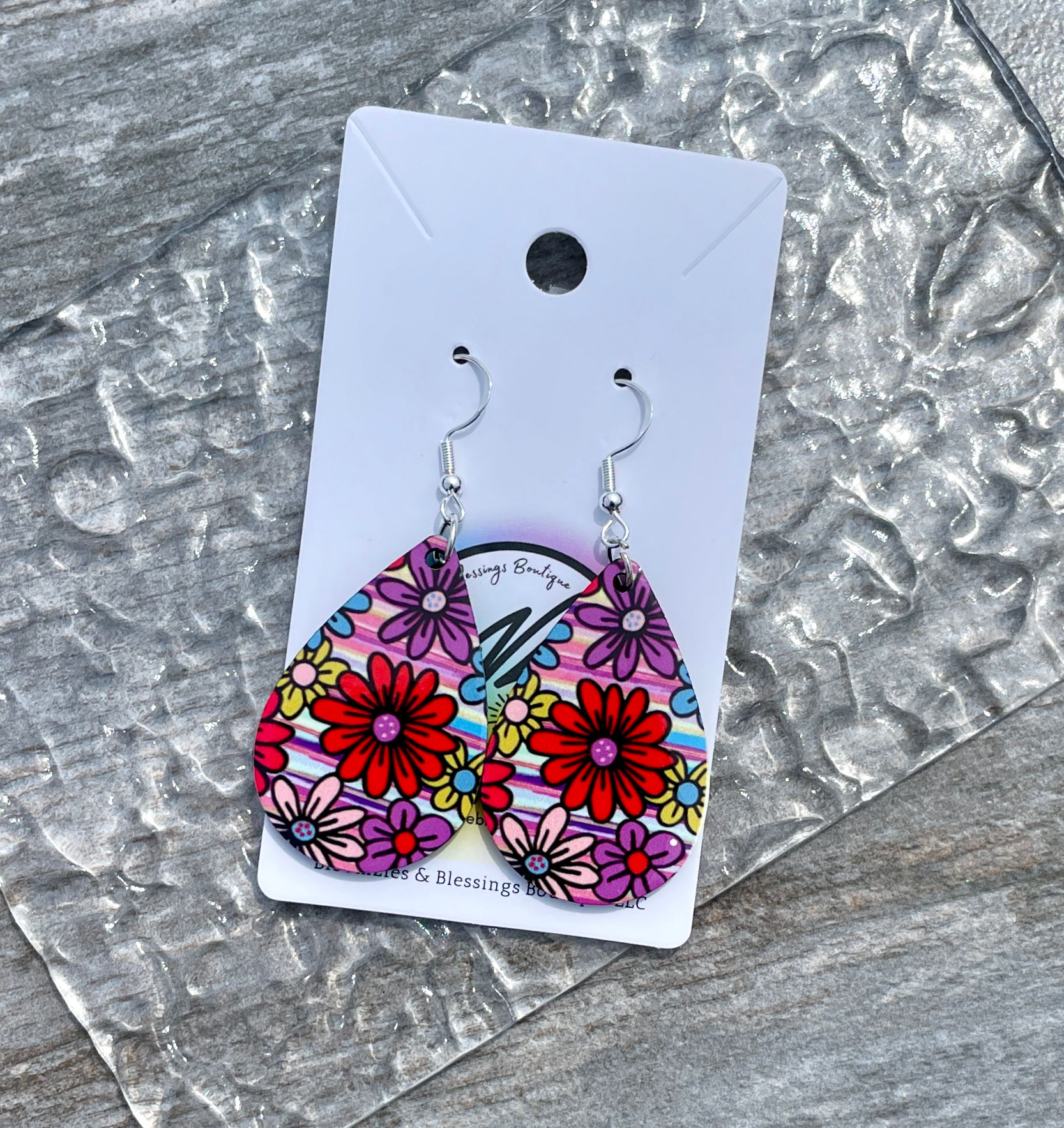 Handmade Bright Floral Teardrop Earrings | Sublimated Christian Earrings