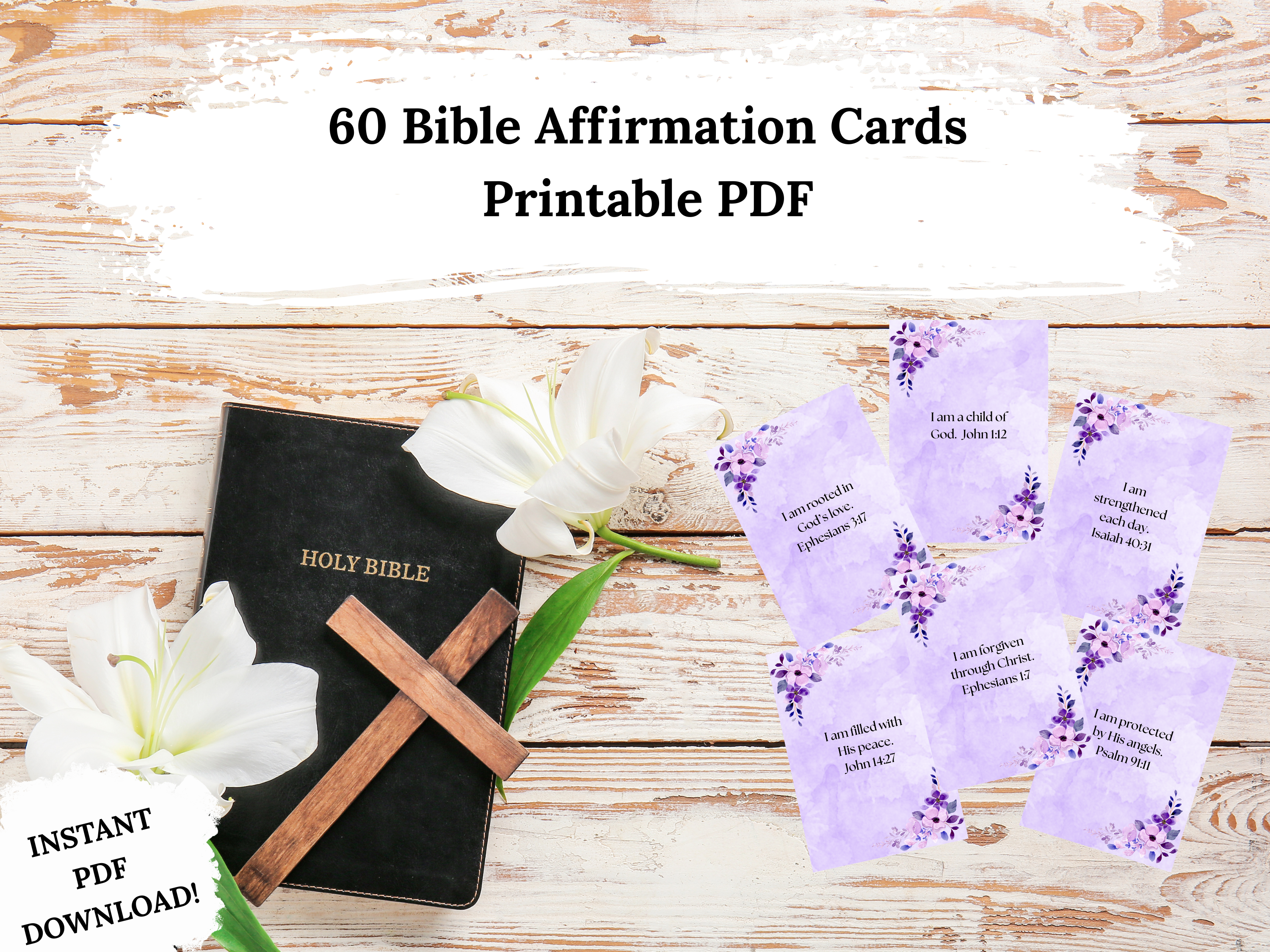 60 Bible Affirmation Cards | Christian Encouragement Cards | Scripture Verses