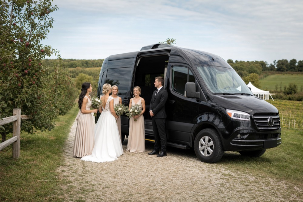 Luxury Sprinter van for Breeze Hill Farm bridal party wedding transportation in Peconic NY