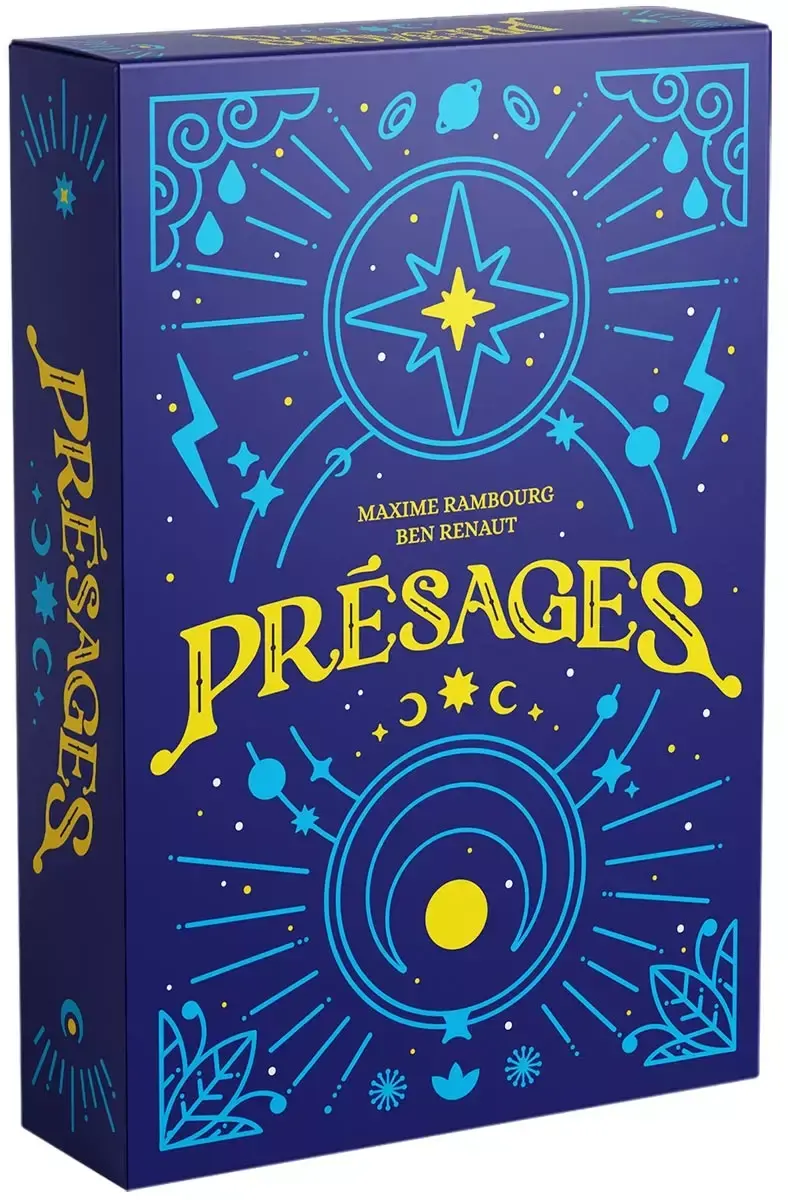 Face avant de la boîte du jeu de société "Présages"