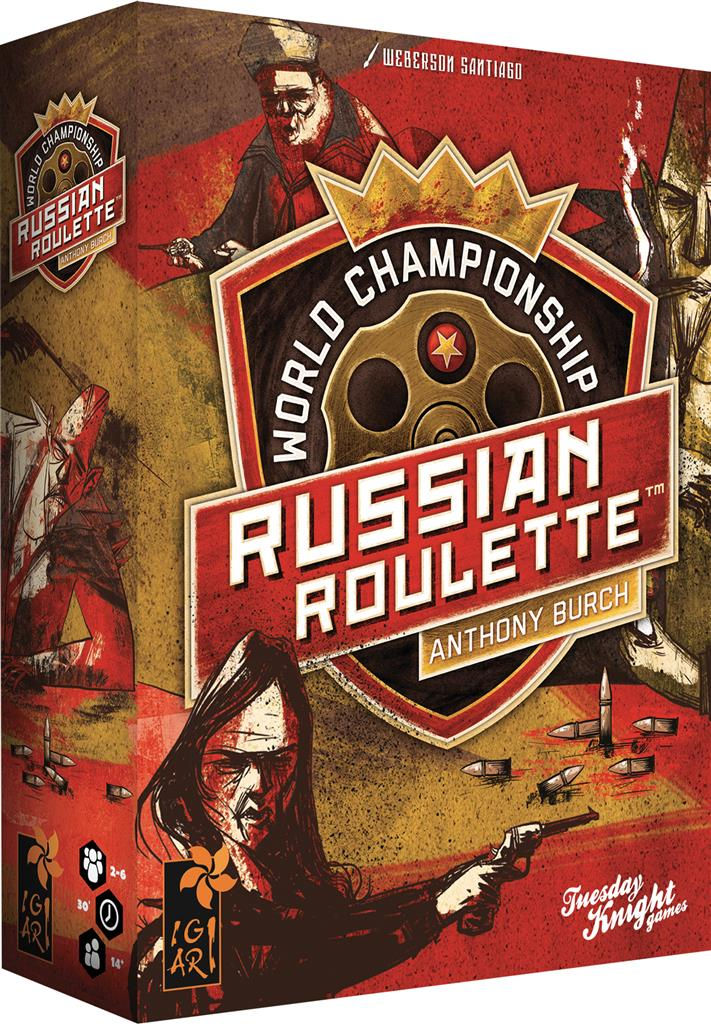 Face avant de la boîte du jeu de société "World Championship Russian Roulette".