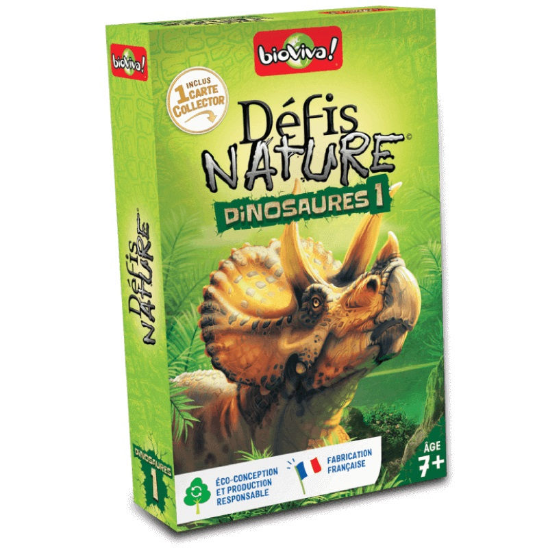 Face avant de la boîte du jeu de cartes "Défis Nature - Dinosaures 1"