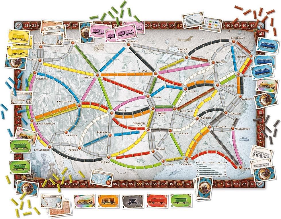 Miniature : Contenu du jeu de société "Les Aventuriers du Rail"