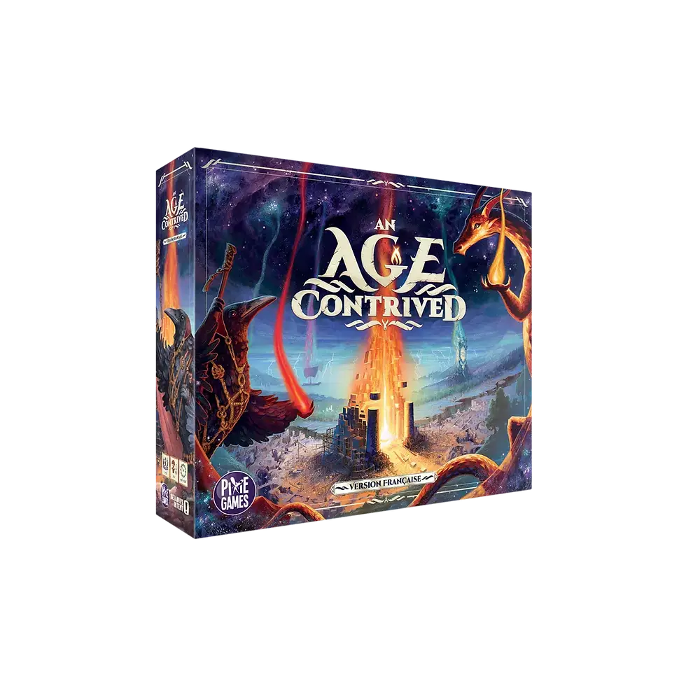 Face avant de la boîte du jeu de société "An Age Contrived"