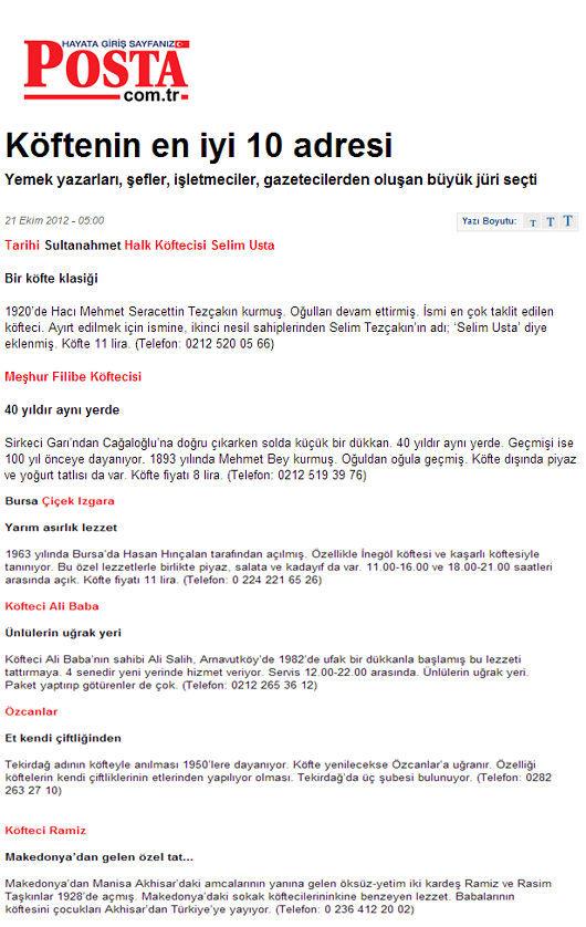 Posta-Köftenin En İyi 10 Adresi
