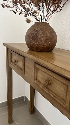 Console/peintures naturelles/effet faux bois/On n'est pas chez mémé