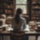 image of the back of a woman sitting at a old wood table writing surrounded by books.jpg