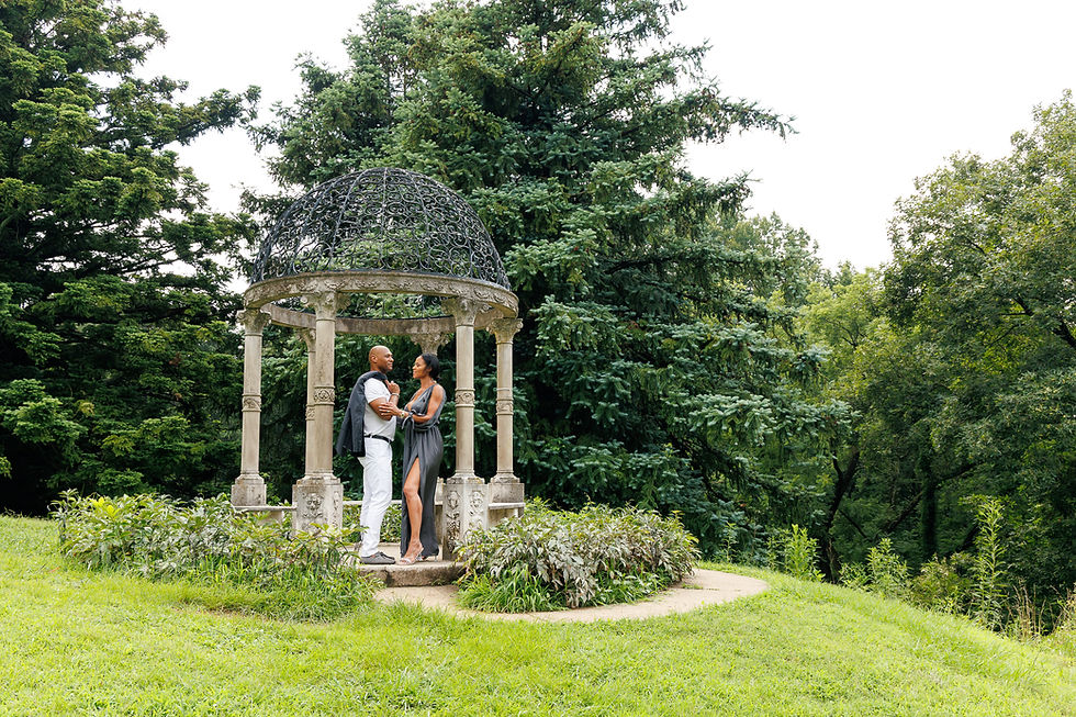 A beautiful couple in the gazebo at the Italian Gardens in Maymont, located in Richmond, Virginia