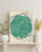 green minimalist hexagon with flower outlines framed